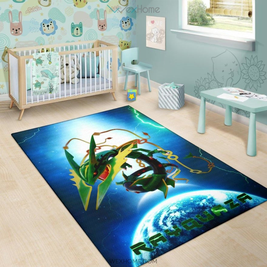 Pokemon Anime Pokemon Rayquaza Ultra Universe Blue Area Rug Home Decor