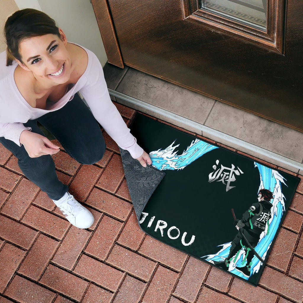 Demon Slayer Anime Tanjiro Kanji Water Dragon Power Power Black Door Mat Home Decor