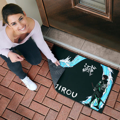 Demon Slayer Anime Tanjiro Kanji Water Dragon Power Power Black Door Mat Home Decor