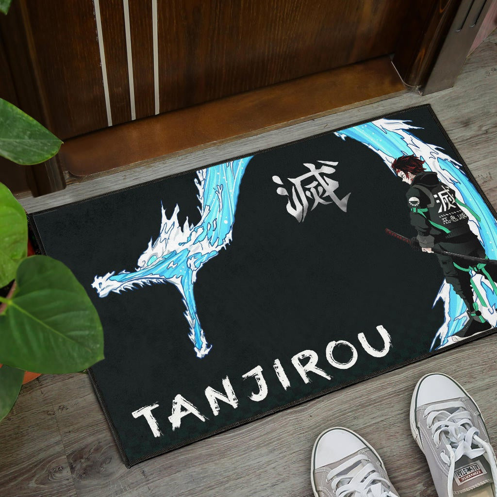Demon Slayer Anime Tanjiro Kanji Water Dragon Power Power Black Door Mat Home Decor