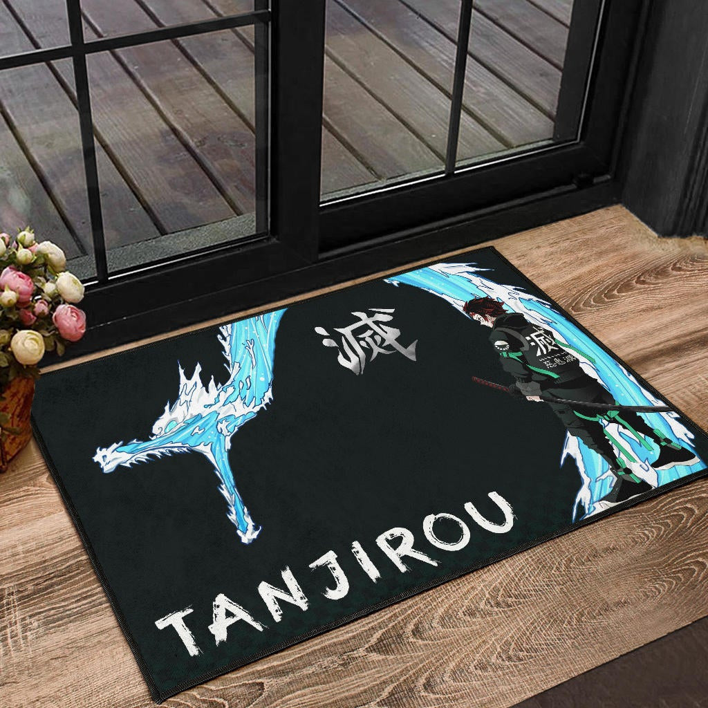 Demon Slayer Anime Tanjiro Kanji Water Dragon Power Power Black Door Mat Home Decor