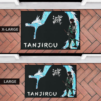 Demon Slayer Anime Tanjiro Kanji Water Dragon Power Power Black Door Mat Home Decor