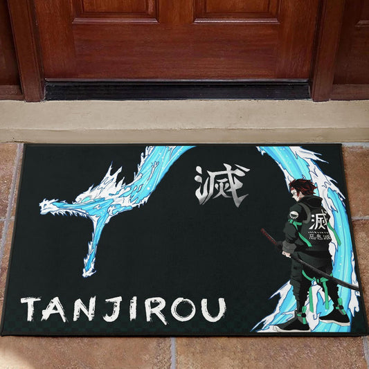 Demon Slayer Anime Tanjiro Kanji Water Dragon Power Power Black Door Mat Home Decor
