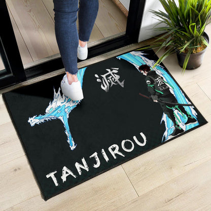 Demon Slayer Anime Tanjiro Kanji Water Dragon Power Power Black Door Mat Home Decor
