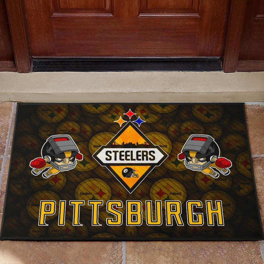 Pittsburgh Steelers American Football Angry Rusher Flying Patterns Face To Face Door Mat Home Decor