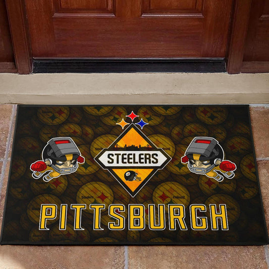 Pittsburgh Steelers American Football Angry Rusher Flying Patterns Face To Face Door Mat Home Decor