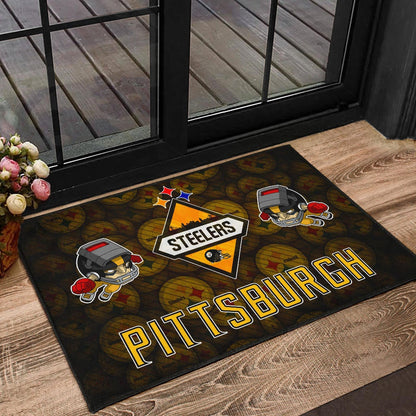 Pittsburgh Steelers American Football Angry Rusher Flying Patterns Face To Face Door Mat Home Decor