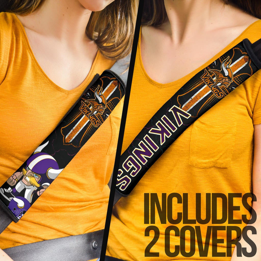 Minnesota Vikings American Football Team Chibi Little Viking Player Fight Orange Cross Seat Belt Covers