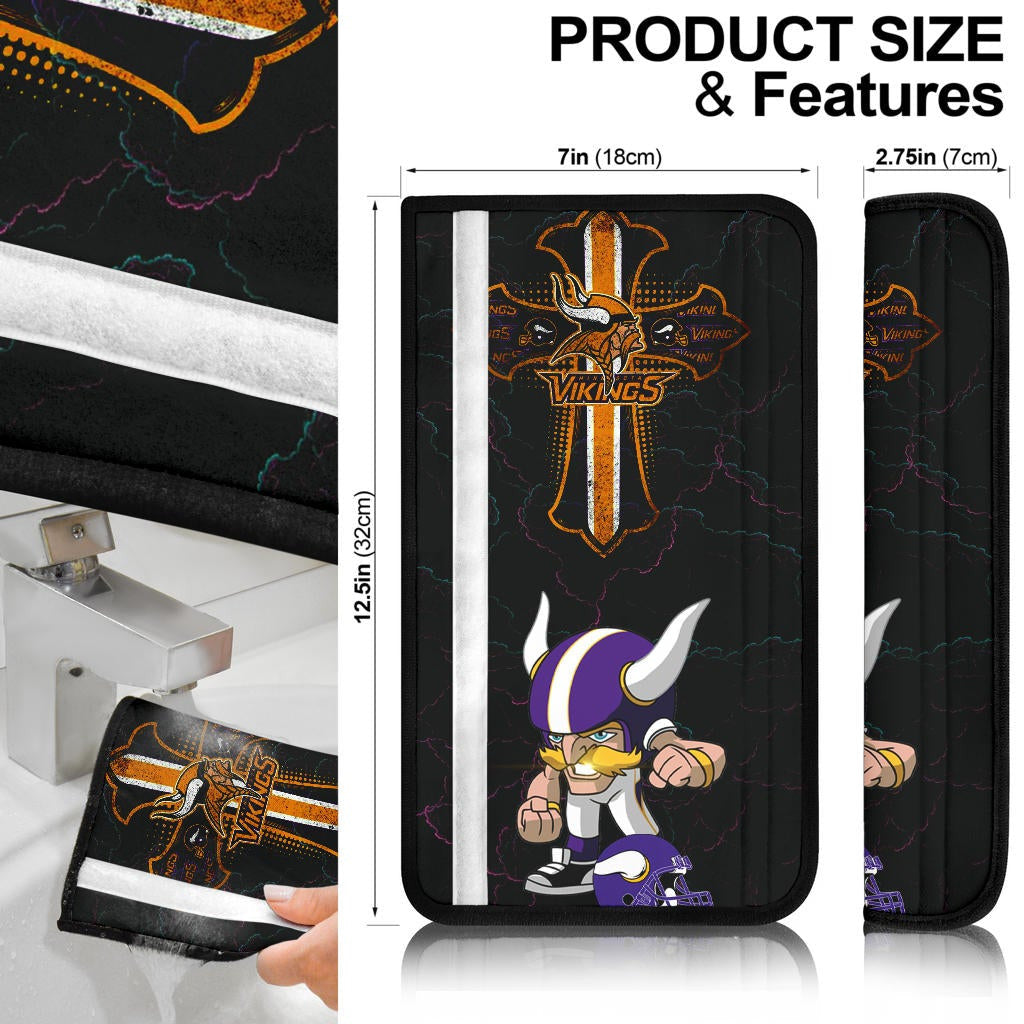 Minnesota Vikings American Football Team Chibi Little Viking Player Fight Orange Cross Seat Belt Covers