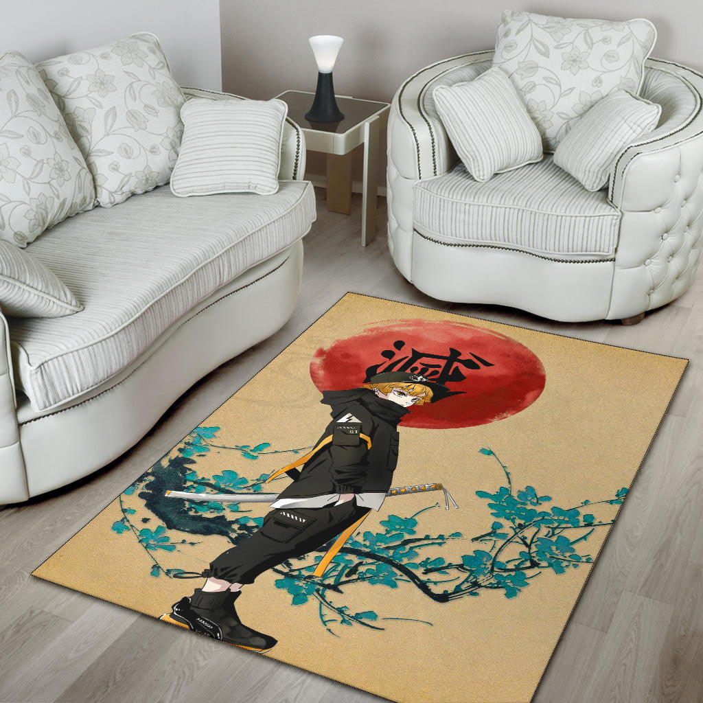 Demon Slayer Anime Zenitsu Wearing Modern Clothes Yellow Theme Area Rug Home Decor