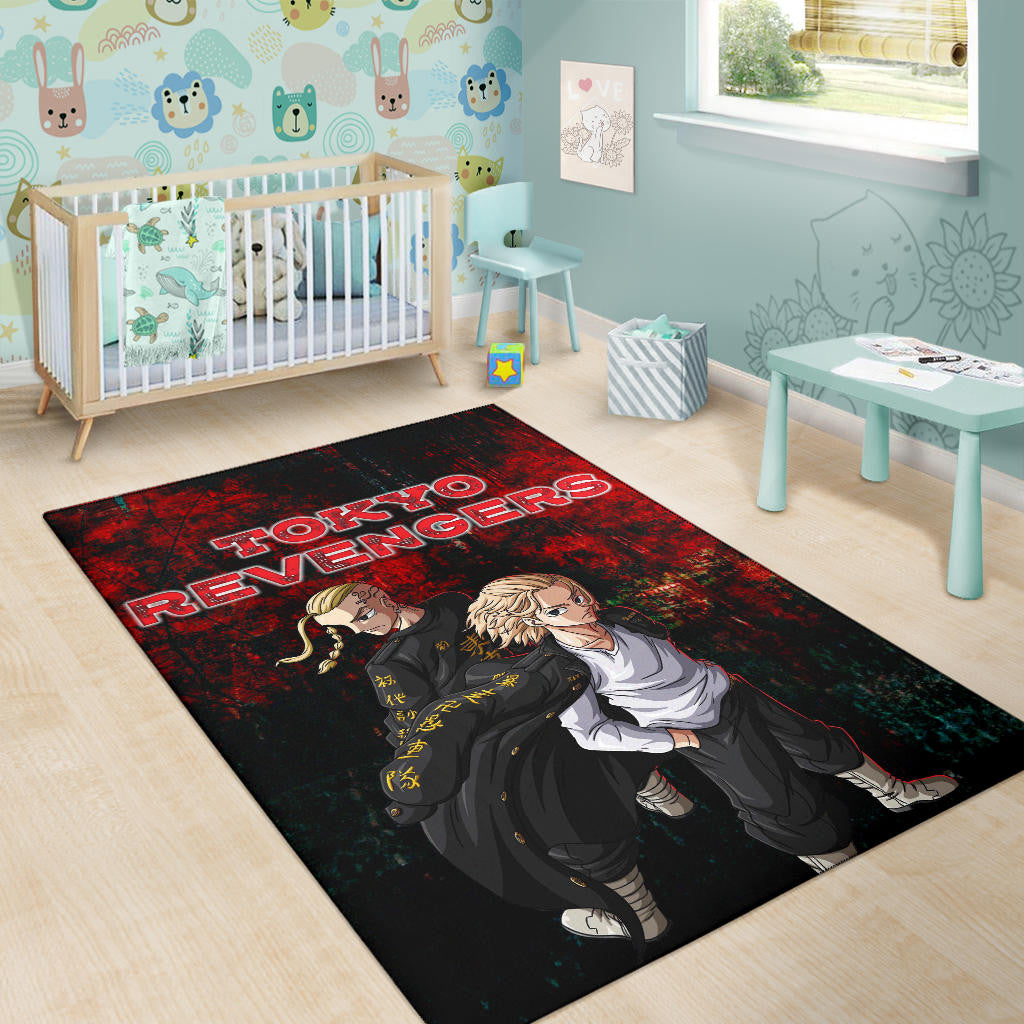 Tokyo Revengers Anime Mikey And Draken No Emotional Face Black And Red Theme Area Rug Home Decor