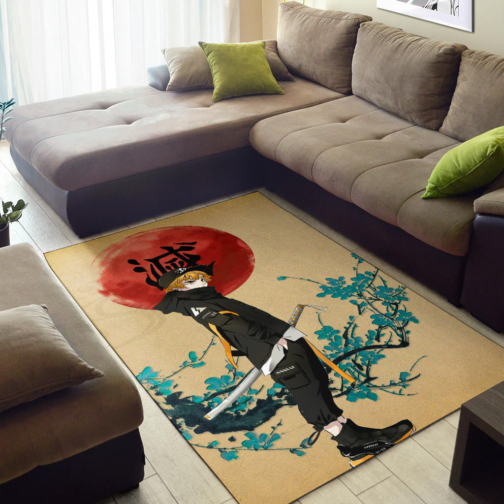 Demon Slayer Anime Zenitsu Wearing Modern Clothes Yellow Theme Area Rug Home Decor