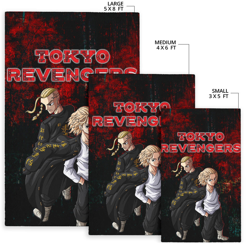 Tokyo Revengers Anime Mikey And Draken No Emotional Face Black And Red Theme Area Rug Home Decor