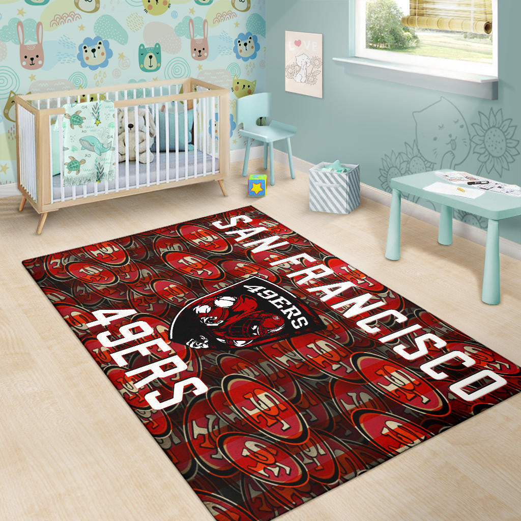 San Francisco American Football 49ers Football Ers Player On Shield SF Coin Doodle Area Rug Home Decor
