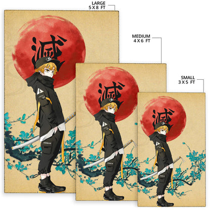 Demon Slayer Anime Zenitsu Wearing Modern Clothes Yellow Theme Area Rug Home Decor