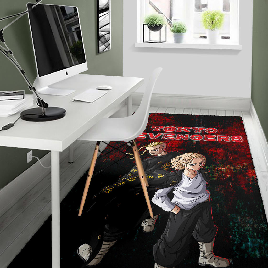 Tokyo Revengers Anime Mikey And Draken No Emotional Face Black And Red Theme Area Rug Home Decor