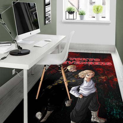 Tokyo Revengers Anime Mikey And Draken No Emotional Face Black And Red Theme Area Rug Home Decor