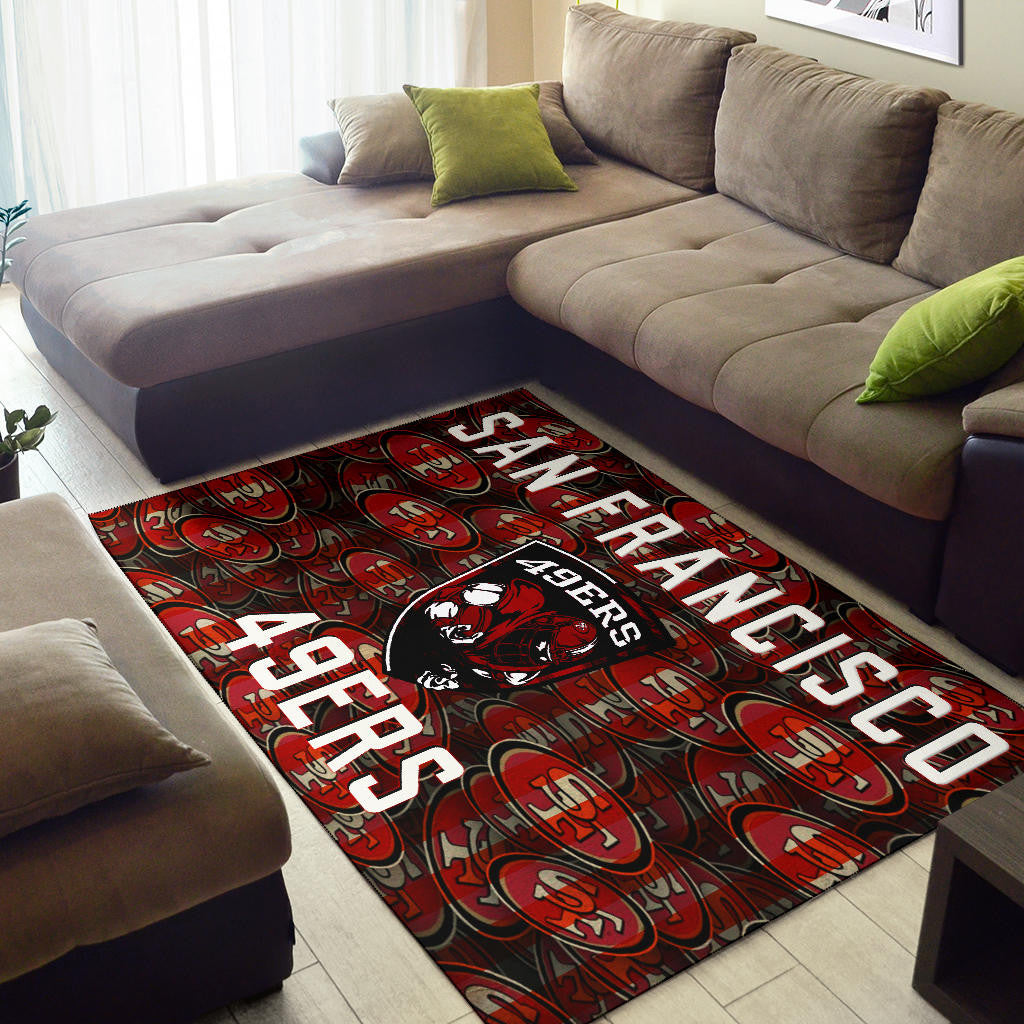 San Francisco American Football 49ers Football Ers Player On Shield SF Coin Doodle Area Rug Home Decor