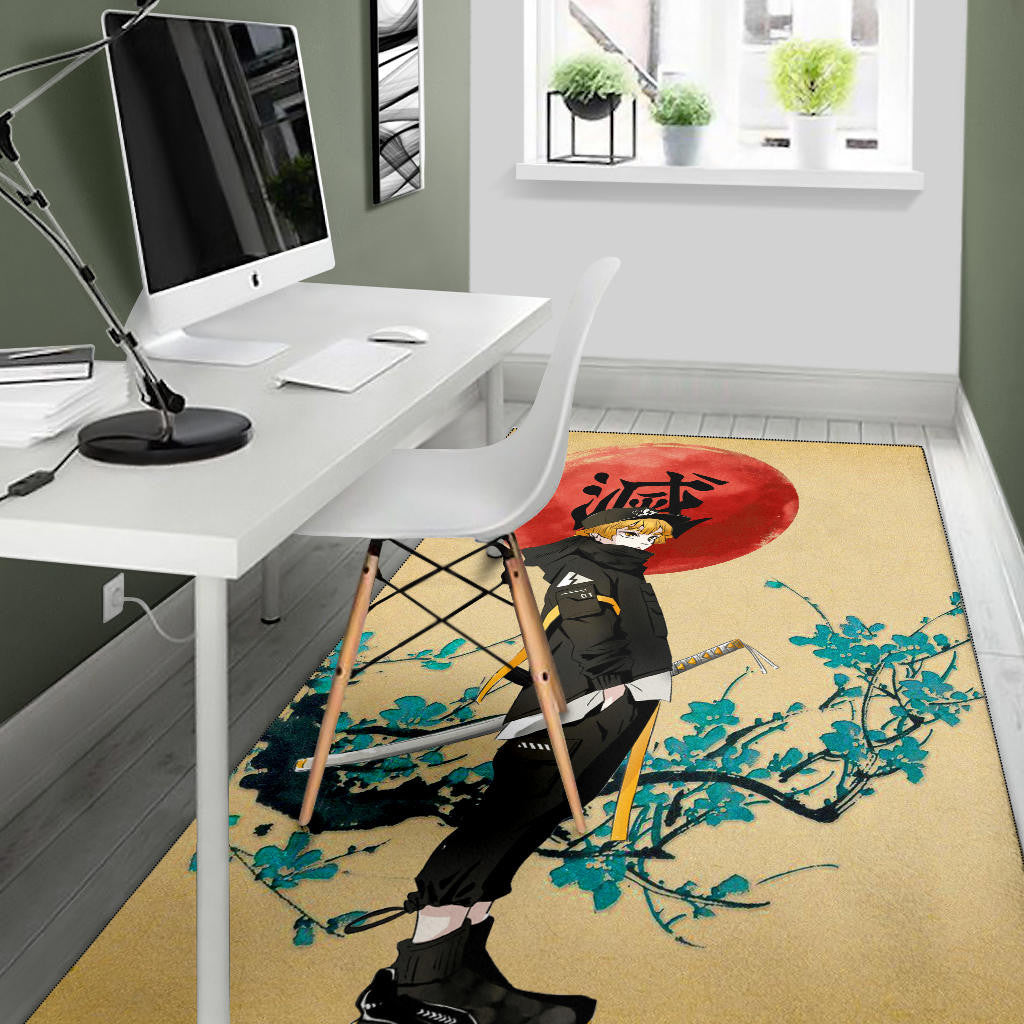 Demon Slayer Anime Zenitsu Wearing Modern Clothes Yellow Theme Area Rug Home Decor