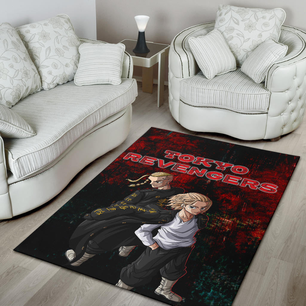 Tokyo Revengers Anime Mikey And Draken No Emotional Face Black And Red Theme Area Rug Home Decor