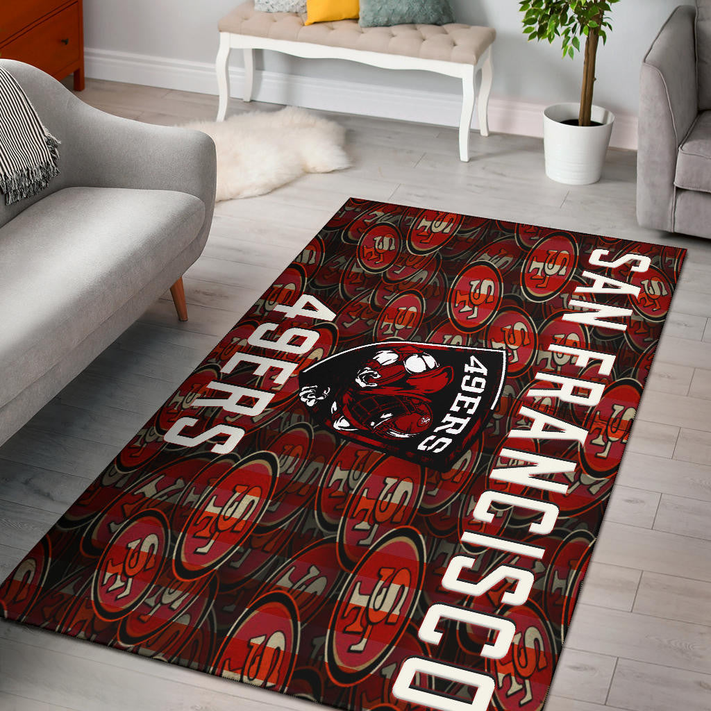 San Francisco American Football 49ers Football Ers Player On Shield SF Coin Doodle Area Rug Home Decor