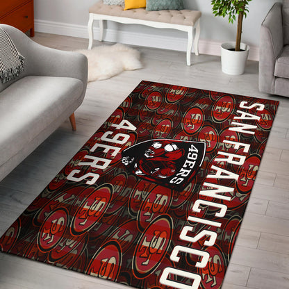 San Francisco American Football 49ers Football Ers Player On Shield SF Coin Doodle Area Rug Home Decor