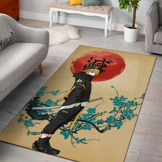 Demon Slayer Anime Zenitsu Wearing Modern Clothes Yellow Theme Area Rug Home Decor