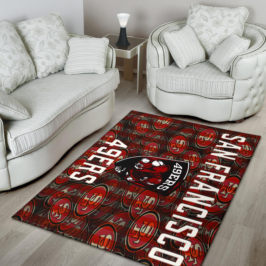 San Francisco American Football 49ers Football Ers Player On Shield SF Coin Doodle Area Rug Home Decor