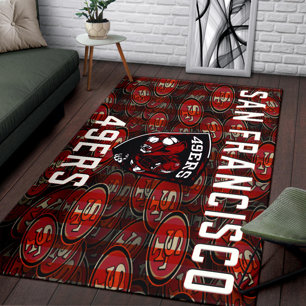 San Francisco American Football 49ers Football Ers Player On Shield SF Coin Doodle Area Rug Home Decor