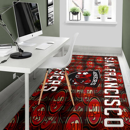 San Francisco American Football 49ers Football Ers Player On Shield SF Coin Doodle Area Rug Home Decor
