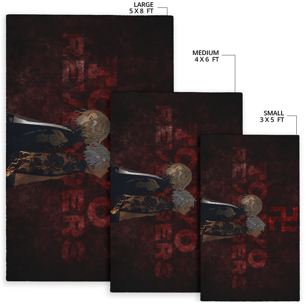 Tokyo Revengers Anime Mikey And Grey Hair Mate Dark Red Area Rug Home Decor