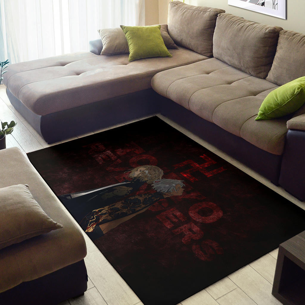 Tokyo Revengers Anime Mikey And Grey Hair Mate Dark Red Area Rug Home Decor