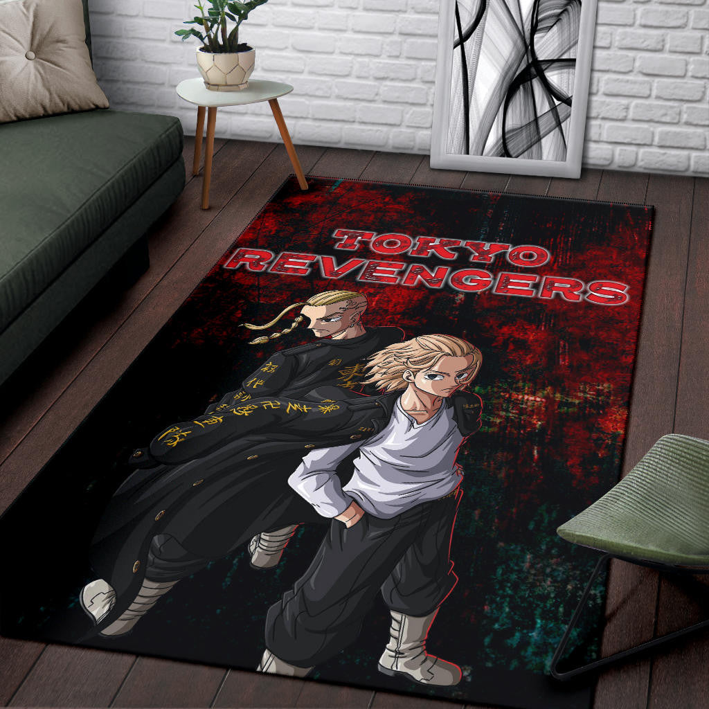 Tokyo Revengers Anime Mikey And Draken No Emotional Face Black And Red Theme Area Rug Home Decor