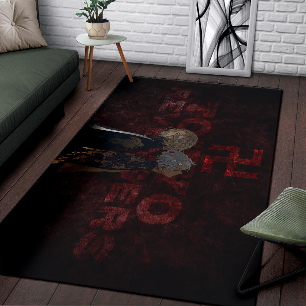 Tokyo Revengers Anime Mikey And Grey Hair Mate Dark Red Area Rug Home Decor