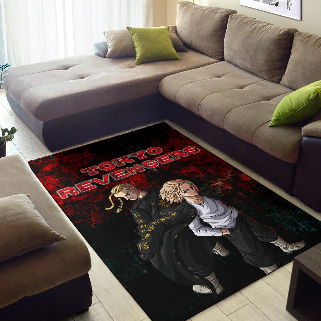 Tokyo Revengers Anime Mikey And Draken No Emotional Face Black And Red Theme Area Rug Home Decor