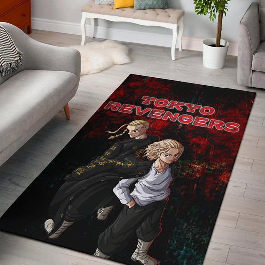 Tokyo Revengers Anime Mikey And Draken No Emotional Face Black And Red Theme Area Rug Home Decor