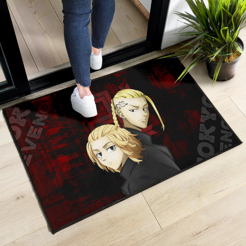 Tokyo Revengers Anime Mikey And Draken Face Black And Red Theme Door Mat Home Decor