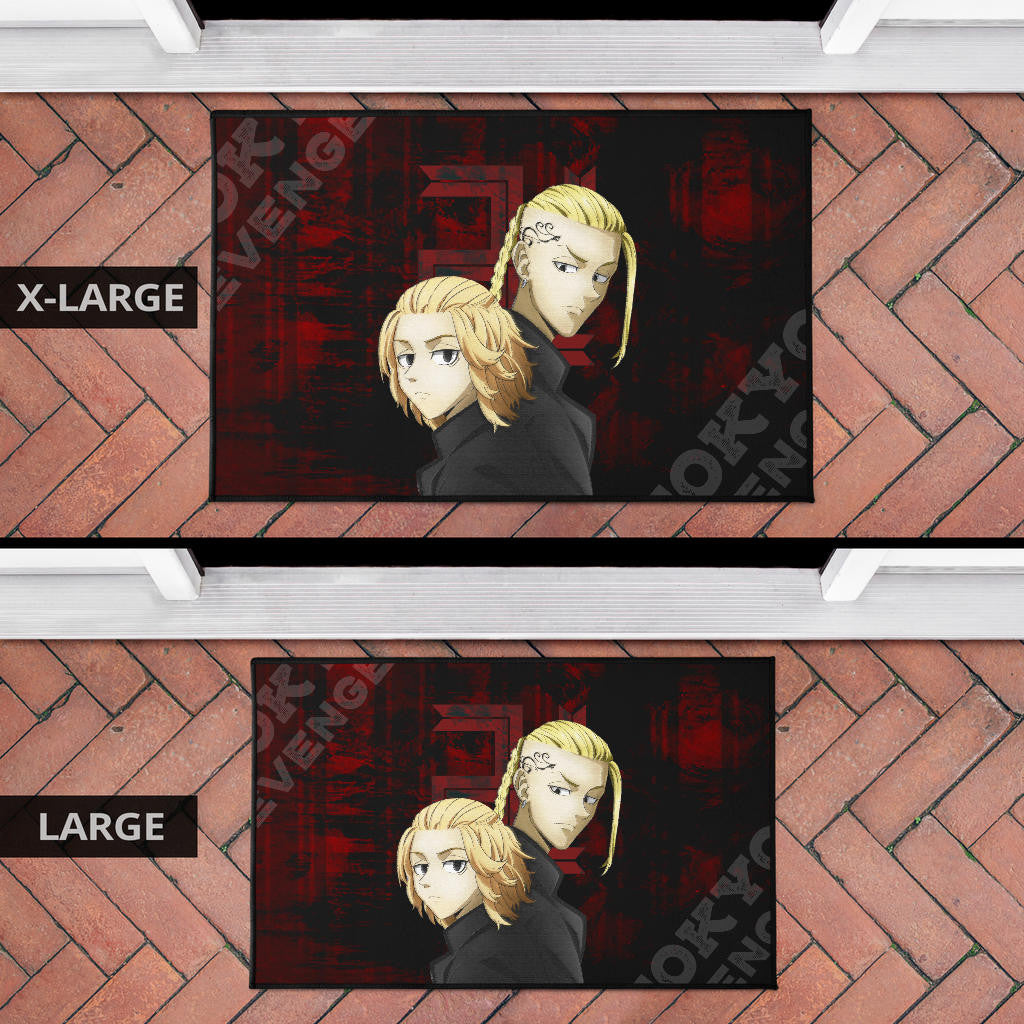 Tokyo Revengers Anime Mikey And Draken Face Black And Red Theme Door Mat Home Decor