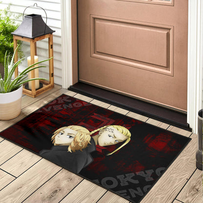 Tokyo Revengers Anime Mikey And Draken Face Black And Red Theme Door Mat Home Decor