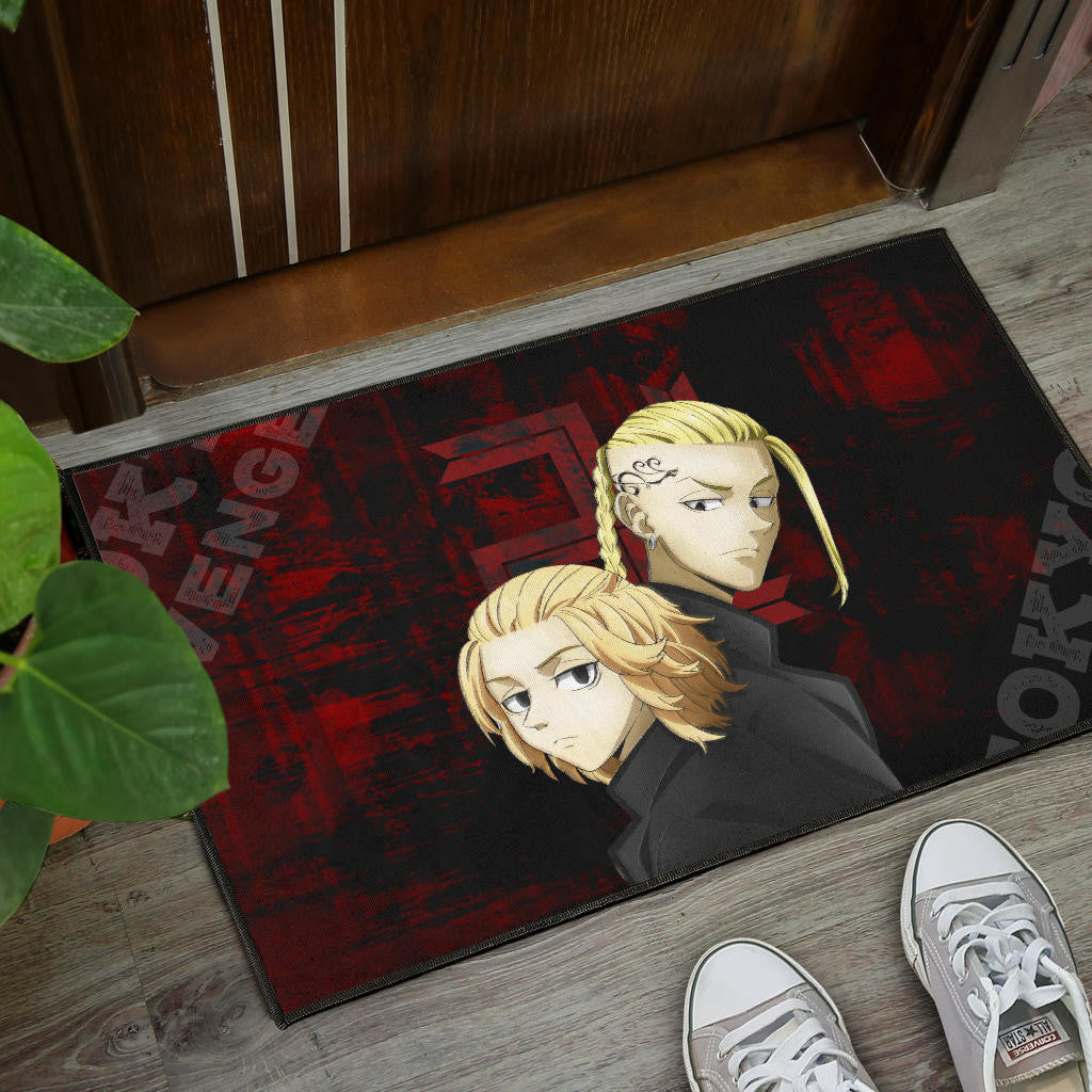 Tokyo Revengers Anime Mikey And Draken Face Black And Red Theme Door Mat Home Decor