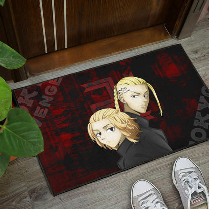 Tokyo Revengers Anime Mikey And Draken Face Black And Red Theme Door Mat Home Decor