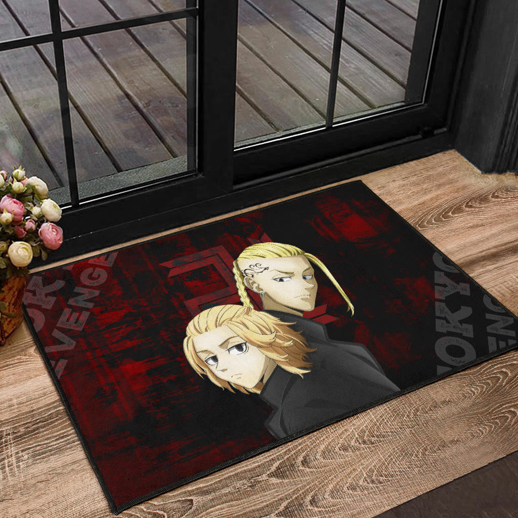 Tokyo Revengers Anime Mikey And Draken Face Black And Red Theme Door Mat Home Decor