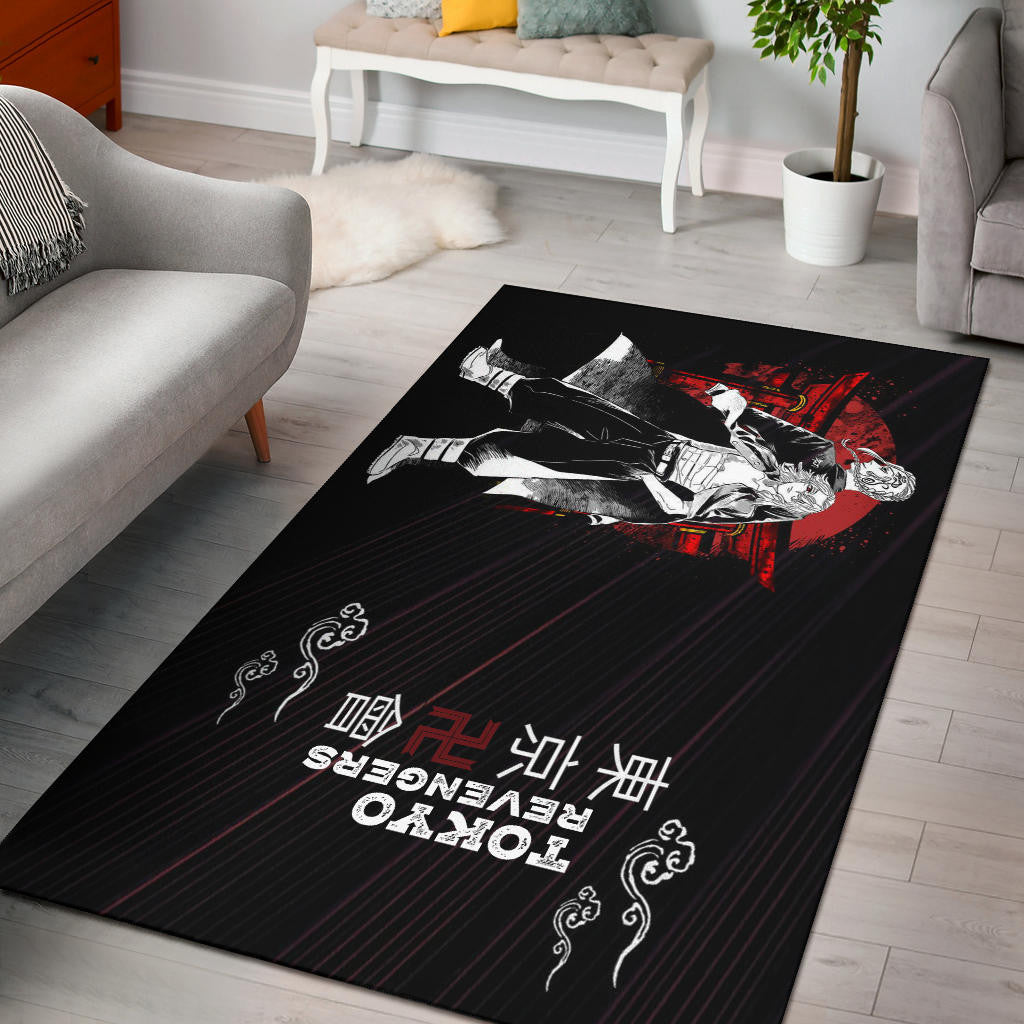 Tokyo Revengers Anime Mikey And Draken Together Black White Artwork Area Rug Home Decor