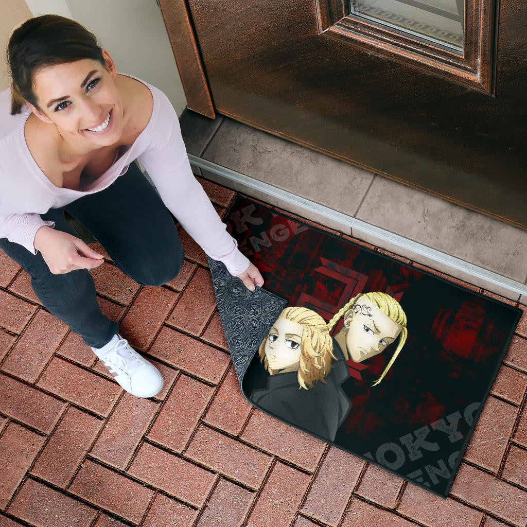 Tokyo Revengers Anime Mikey And Draken Face Black And Red Theme Door Mat Home Decor