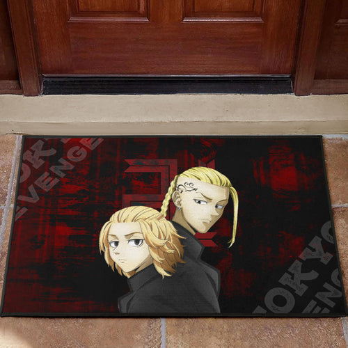 Tokyo Revengers Anime Mikey And Draken Face Black And Red Theme Door Mat Home Decor