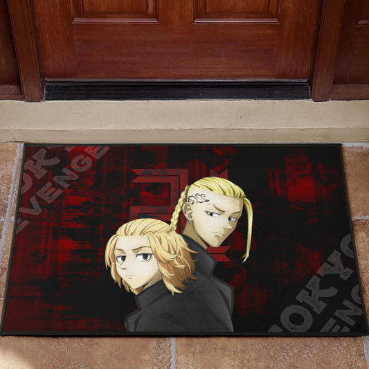 Tokyo Revengers Anime Mikey And Draken Face Black And Red Theme Door Mat Home Decor