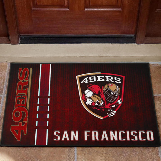 San Francisco American Football 49ers Football Ers Player On Shield Dark Red Door Mat Home Decor