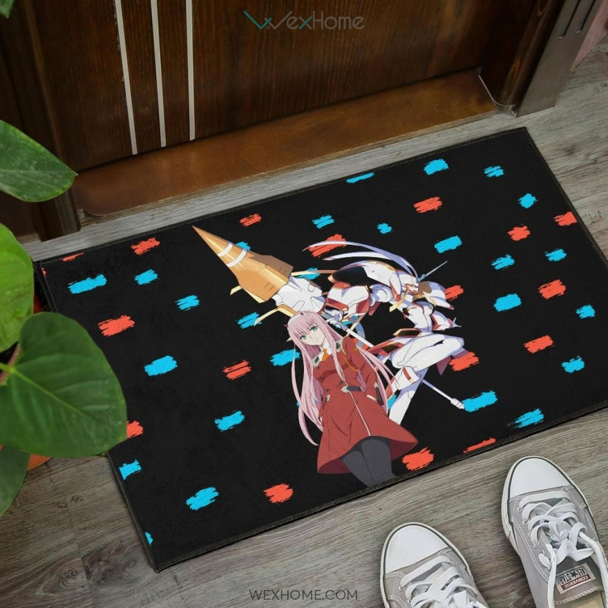 Darling In The Franxx Anime Zero Two With Darling Strelitzia Blue And Red Patterns Door Mat Home Decor