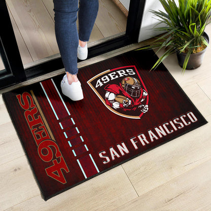 San Francisco American Football 49ers Football Ers Player On Shield Dark Red Door Mat Home Decor