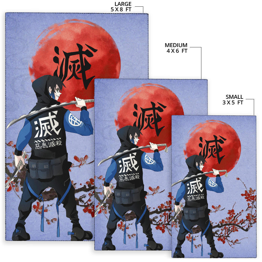 Demon Slayer Anime Inosuke Took Off Mask Wearing Clothes Blue Theme Area Rug Home Decor